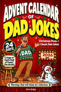 Advent Calendar of Dad Jokes 2026: 24 Days of Dad Jokes in One Christmas Book - Funny, Corny Puns for Clean Family Fun - A Unique Stocking Stuffer for cover