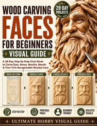 Wood Carving Faces for Beginners Visual Guide: A 28-Day Step-by-Step Chart Book to Carve Eyes, Noses, Mouths, Beards & Your First Recognizable Wooden cover