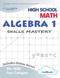 High School Algebra 1 - Math Skills Mastery Lumos tedBook: Online Assessments and Practice Workbooks cover
