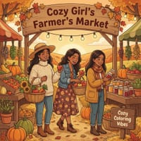 Cozy Girl's Farmer's Market: Fun & Cute Coloring Book for Adults & Teens Easy Bold Line Vintage Designs of Fresh Produce, Flower Stalls, Baskets, Loca cover