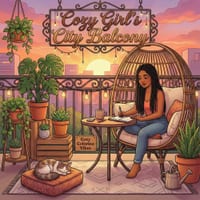 Cozy Girl's City Balcony: Relaxing Hygge Cute & Fun Coloring Book for Adults & Teens Easy Bold Line Designs of Urban Balcony Gardens, Apartment Plant cover