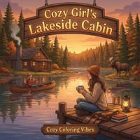 Cozy Girl's Lakeside Cabin: Relaxing Hygge Cute Coloring Book for Adults & Teens Fun Easy Bold Line Designs of Lakeside Retreats, Wooden Docks, Canoes cover
