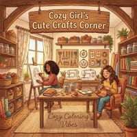 Cozy Girl's Cute Crafts Corner: Hygge Inspired Coloring Book for Adults & Teens Fun Easy Bold Line Designs of Art Studios, DIY Projects, Knitting, Sew cover