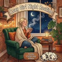Cozy Girl Night Routine: Easy Bold Line Art Coloring Book Relaxing Nighttime Self-Care Rituals, Bedtime Wind-Down Routines & Cozy Home Comfort Scenes cover