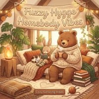 Fuzzy Hygge Homebody Vibes: Cute & Adorable Animal Coloring Book for Adults & Teens Easy Bold Line Designs of Relaxing Home Scenes, Quiet Daily Moment cover