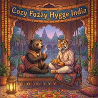 Cozy Fuzzy Hygge India: Easy Bold Line Designs Art Coloring Book for Adults Fun Festivals, Palaces, Temples & Cute Animal Travel Adventures Stress Rel cover