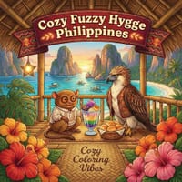 Cozy Fuzzy Hygge Philippines: Bold and Easy Line Adorable Animal Art Design Coloring Book Tropical Island Retreats, Exotic Wildlife Scenes, Relaxing V cover