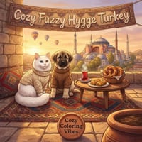 Cozy Fuzzy Hygge Turkey: Easy Bold Line Designs Adorable Animal Coloring Book Middle Eastern Comfort, Relaxing Rituals, Whimsical Travel Scenes Creati cover