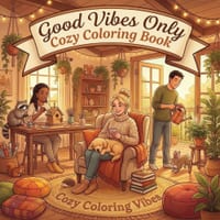 Good Vibes Only Cozy Coloring Book: Simple Bold Line Design Adult Coloring Book Cute Animals, Morning Rituals, Peaceful & Comforting Homebody Scenes C cover