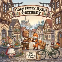 Cozy Fuzzy Hygge Germany: Fun Easy Bold Line Design Art Coloring Book Bavarian Winter Markets, Cute Animal German Travel Storybook Scenes Creative Scr cover