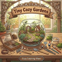 Tiny Cozy Gardens: Easy Bold Line Cute & Comfy Coloring Book Adorable Hygge Aesthetic Mini Gardens & Cottagecore Backyard Nature Scenes Creative Scree cover