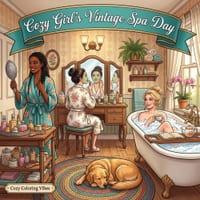 Cozy Girl's Vintage Spa Day: Cute Fun Bold Line Designs Adult Coloring Book with Self-Care Rituals, Skincare Moments, Bath Time Relaxation & Comfort A cover