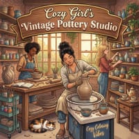 Cozy Girl's Vintage Pottery Studio: Cute Fun Bold Line Coloring Book for Adults Artistic Hobby Scenes, Relaxing Clay Crafting Moments, Peaceful Home R cover