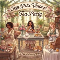 Cozy Girl's Vintage Tea Party: Cute Fun Bold Line Coloring Book for Adults Artistic Aesthetic Cottagecore Scenes, Relaxing Moments, Peaceful Hygge Cer cover