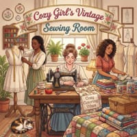 Cozy Girl's Vintage Sewing Room: Fun Bold Line Cute Craft Coloring Book for Adults Aesthetic Hobby Scenes, Relaxing Daily Moments, Peaceful Hygge Stit cover