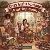 Cozy Girl's Vintage Knitting Nook: Fun Bold Line Adult Coloring Book Aesthetic Hobby Scenes, Relaxing Daily Moments, Peaceful Hygge Stitching Designs cover