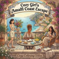 Cozy Girl's Amalfi Coast Escape: Easy Bold Line Design Comfy Coloring Book for Adults Italy Summer Travel, Italian Cafes, Terrace Views Cute Creative cover