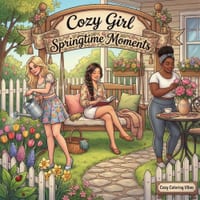 Cozy Girl Springtime Moments: Cute & Fun Relaxing Bold Line Adult Activity Coloring Book Aesthetic Comfy Hygge Scenes, Floral Meadow Walks, Peaceful G cover
