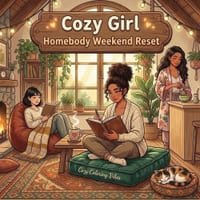 Cozy Girl Homebody Weekend Reset: Cute Comfy Coloring Book for Adults & Teens Easy Bold Line Hygge Designs & Relaxing Home Scenes, Quiet Daily Moments cover