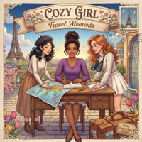 Cozy Girl Travel Moments: Relaxing Adult Activity Coloring Book Aesthetic Comfy Hygge World Destinations, Vintage Souvenir Scenes, Nostalgic Vacation cover