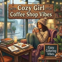 Cozy Girl Coffee Shop Vibes: Easy Bold Line Designs Of Aesthetic Cafes, Latte Art, Pastries, Book Nooks & Rainy Day Window Scenes Mindful Self-Care, S cover