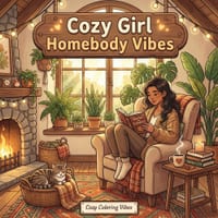Cozy Girl Homebody Vibes: Cute Coloring Book for Adults & Teens Easy Bold Line Hygge Designs of Relaxing Home Scenes, Quiet Daily Moments & Everyday C cover