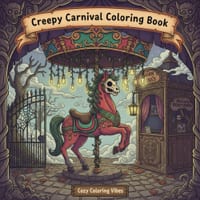 Creepy Carnival Coloring Book: Darkly Whimsical Vintage Circus Hygge Adventure Easy Relaxation Activities & Bold Line Designs for Calm Stress Relief, cover