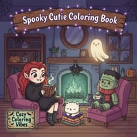 Spooky Cutie Coloring Book: Adorable Spooky Characters & Haunted Halloween Scenes for Adults & Teens Color Cute Creepy Creatures in Hygge Moments for cover