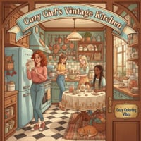 Cozy Girl's Vintage Kitchen: A Nostalgic Recipe & Cooking Coloring Book Fun Easy Bold Lines Vintage Kitchen Scenes & Classic Home Moments Daily Relaxa cover