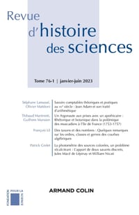 Revue d'histoire des sciences 1/2023 cover