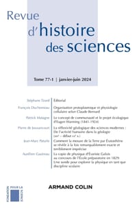 Revue d'histoire des sciences 1/2024: Varia cover