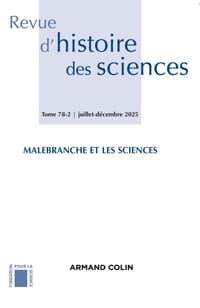 Revue d'histoire des sciences 78-2 2/2025: Malebranche et les sciences cover
