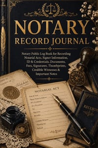 Notary Record Journal: Notary Public Log Book for Recording Notarial Acts, Signer Information, ID & Credentials, Documents, Fees, Signatures, Thumbpri cover