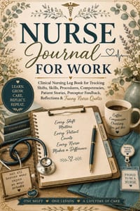 Nurse Journal for Work: Clinical Nursing Log Book for Tracking Shifts, Skills, Procedures, Competencies, Patient Stories, Preceptor Feedback, Reflecti cover