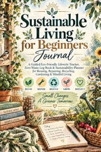 Sustainable Living for Beginners Journal: A Guided Eco-Friendly Lifestyle Tracker, Zero Waste Log Book & Sustainability Planner for Reusing, Repairing cover