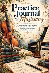 Practice Journal for Musicians: A Guided Music Practice Logbook for Tracking Daily Sessions, Scales, Technique, Repertoire, Tempo Progress, Practice G cover