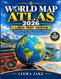 World Map Atlas 2026- Large Print Edition: Detailed World Maps, Countries, Capitals, Continents & Essential Geographic Facts cover
