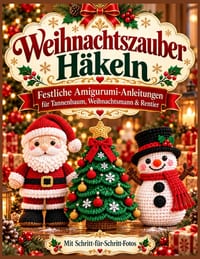 Weihnachtszauber häkeln: 3 festliche Designs Schritt für Schritt Weihnachtsmann, Weihnachtsbaum und Schneemann cover