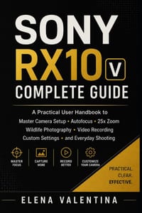 Sony RX10 V Complete Guide: A Practical User Handbook to Master Camera Setup, Autofocus, 25x Zoom, Wildlife Photography, Video Recording, Custom Setti cover