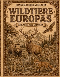 Brandmalerei Vorlagen, Wildtiere Europas: Detailreiche Tiermotive zum Abpausen, Übertragen und Brandmalen auf Holz Pyrographie für Anfänger und Fortge cover