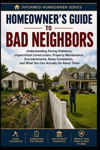 Homeowner's Guide to Bade Neighbors: Understanding Zoning Violations, Unpermitted Construction, Property Maintenance, Encroachments, Noise Complaints, cover