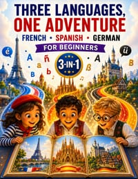 Three Languages, One Adventure: French, Spanish & German for Beginners: A 3-in-1 Language Learning Book with Everyday Vocabulary, Pronunciation, Simpl cover