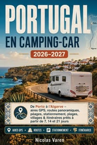 Portugal En Camping-Car 2026-2027: De Porto à l'Algarve - aires GPS, routes panoramiques, péages, stationnement, plages, villages & itinéraires prêts cover