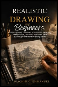 Realistic Drawing For Beginners: A Step-by-Step Guide to Proportion, Shading, Perspective, Texture, Portraits, and Building Confident Drawing Skills cover