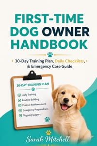 First-Time Dog Owner Handbook: 30-Day Training Plan, Daily Checklists & Emergency Care Guide cover