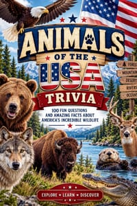 Animals of the USA Trivia Book: 100 Fun Questions & Amazing Facts for Curious Kids Ages 8-12 Bald Eagles, Bison, Bears, Alligators, Coyotes & More cover