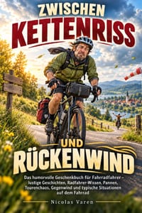 Zwischen Kettenriss und Rückenwind: Das humorvolle Geschenkbuch für Fahrradfahrer - lustige Geschichten, Radfahrer-Wissen, Pannen, Tourenchaos, Gegenw cover