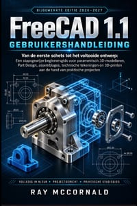 FreeCAD 1.1 Gebruikershandleiding 2026-2027: Van eerste schets tot afgewerkt ontwerp: een stapsgewijze handleiding voor beginners over parametrisch 3D cover