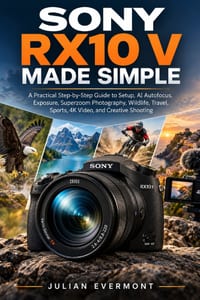 Sony Rx10 V Made Simple: A Practical Step-by-Step Guide to Setup, AI Autofocus, Exposure, Superzoom Photography, Wildlife, Travel, Sports, 4K Video, a cover