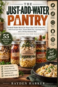 The Just-Add-Water Pantry: 55 Shelf-Stable Mason Jar Meals That Cook in One Pot - With Exact Jar Sizes, Tested Shelf Life, Layering Charts and a 30-Da cover